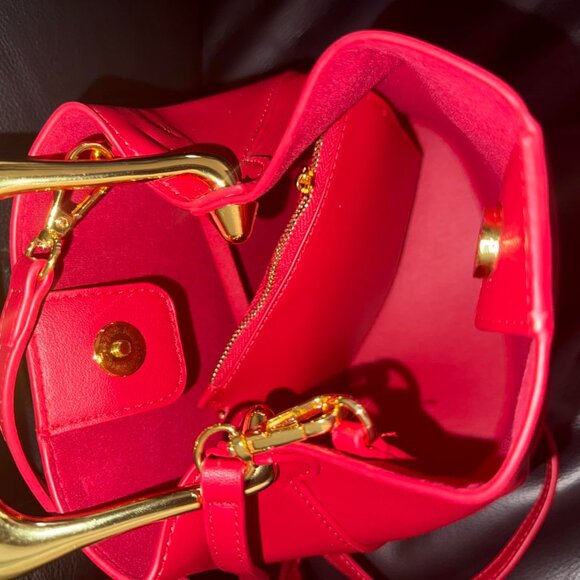 Neiman Marcus Lipstick Red Leather Top Handle Handbag - Picture 4 of 7